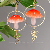 Magical mushroom earrings - Red mushroom dangle earring - unique dangle